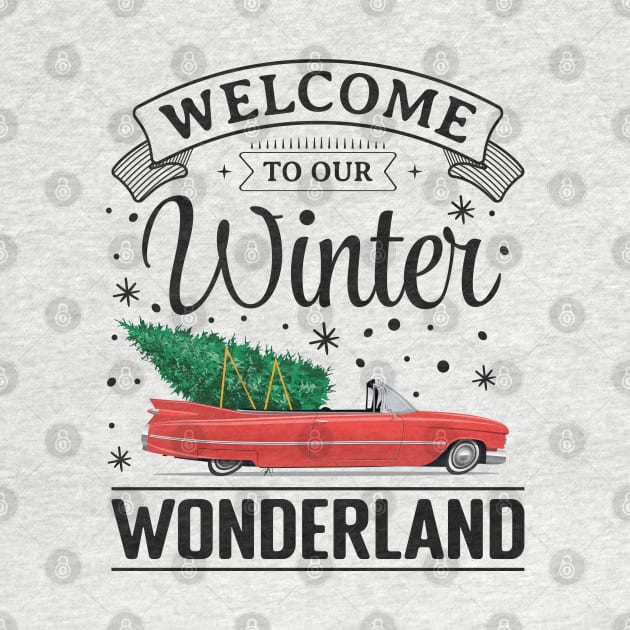 Winter Wonderland Vintage car with Christmas Tree by la'lunadraw